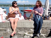 Enjoying ice cream on Lake Geneva.